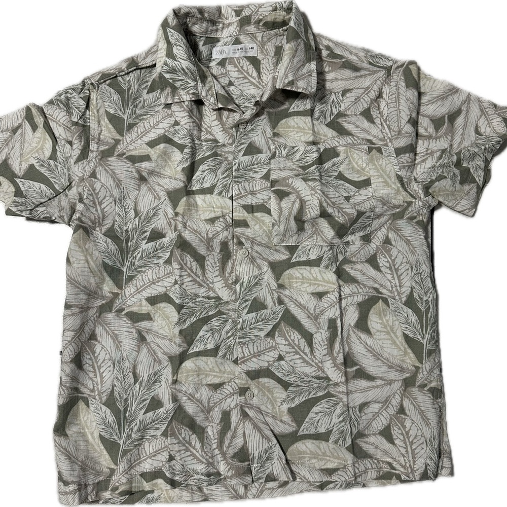 Zara Leaf Patterned Casual Shirt - Green and Cream